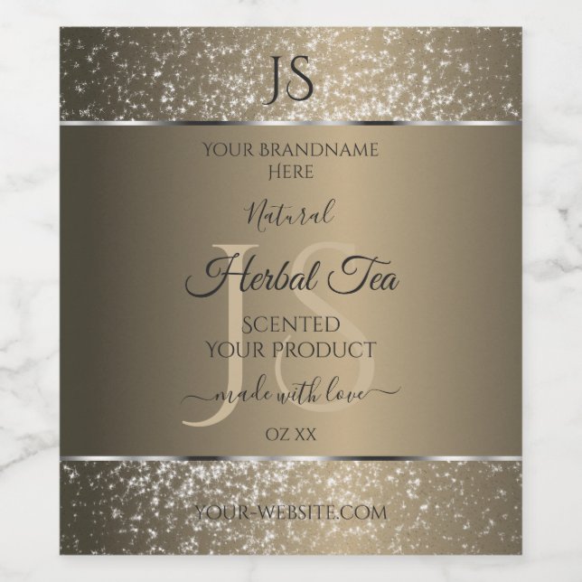 Platinbeige mit Glitzer Initial Product Label Weinetikett (Einzelnes Label)