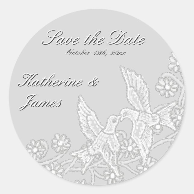 Platinkleber mit Floral Save the Date Runder Aufkleber (Vorderseite)