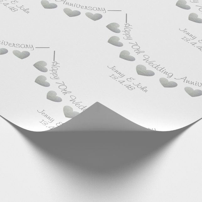 Platinum 70. Hochzeitstag personalisiert Geschenkpapier (Ecke)