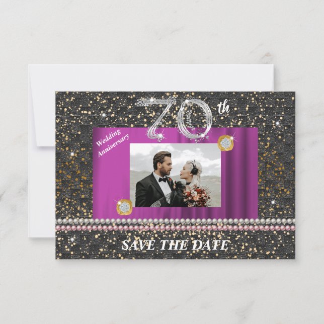 Platinum 70. Wedding Anniversary Black Woven Einladung (Vorderseite)
