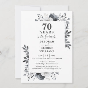 Platinum 70th Wedding Anniversary Floral Monogram Einladung