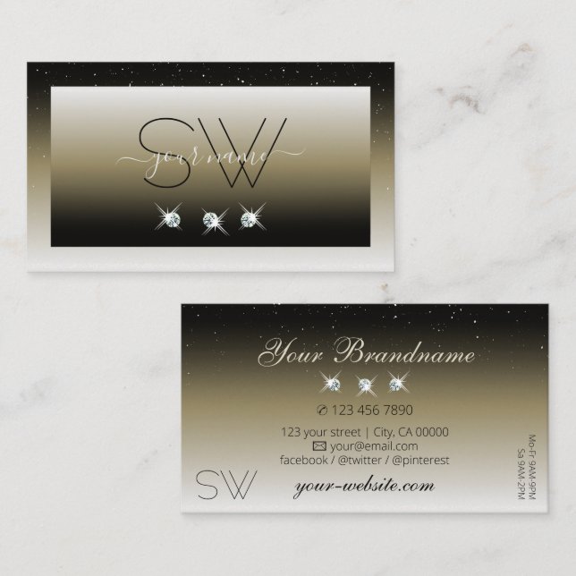 Platinum Beige Gradient Sparkent Diamonds Monogram Visitenkarte (Vorne/Hinten)