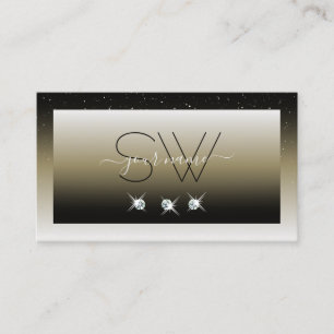Platinum Beige Gradient Sparkent Diamonds Monogram Visitenkarte