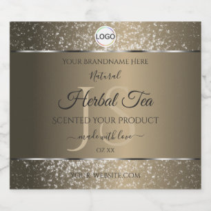 Platinum Beige Logo Initial Glitzer Product Label Alkoholflaschenetikett