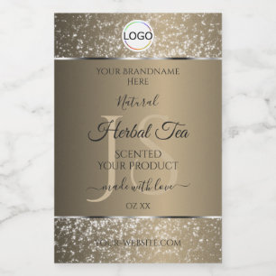 Platinum Beige Logo Initial Glitzer Product Label Lebensmitteletikett