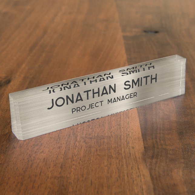 Platinum Brushed Metal Minimalistisch Name Namensplakette (Seite)