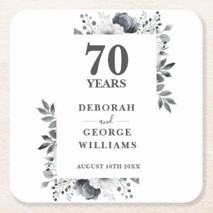 Platinum Elegant Floral 70. Hochzeitstag Rechteckiger Pappuntersetzer