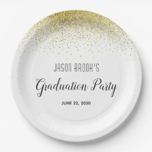 Platinum Gold Confetti Graduation Party auf Weiß Pappteller