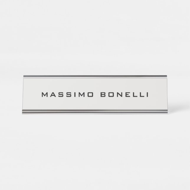 Platinum Grey Minimalist Plain Legible Modern Schreibtischnamensplakette (Vorderseite )