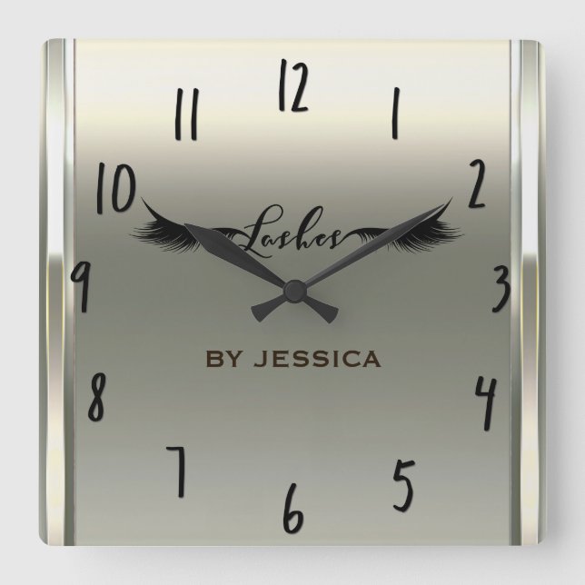 Platinum Shine Ivory Lashes Salon Personalisiert Quadratische Wanduhr (Vorderseite)