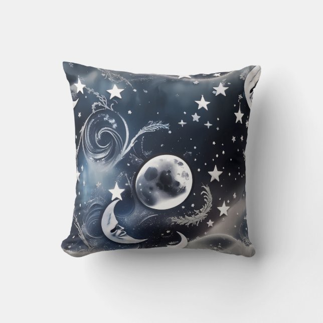 Platinum Silver Celestial Moon Pillow Kissen (Vorderseite)