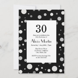 Platinum Silver Gray Polka Dot Black 30 Geburtstag Einladung