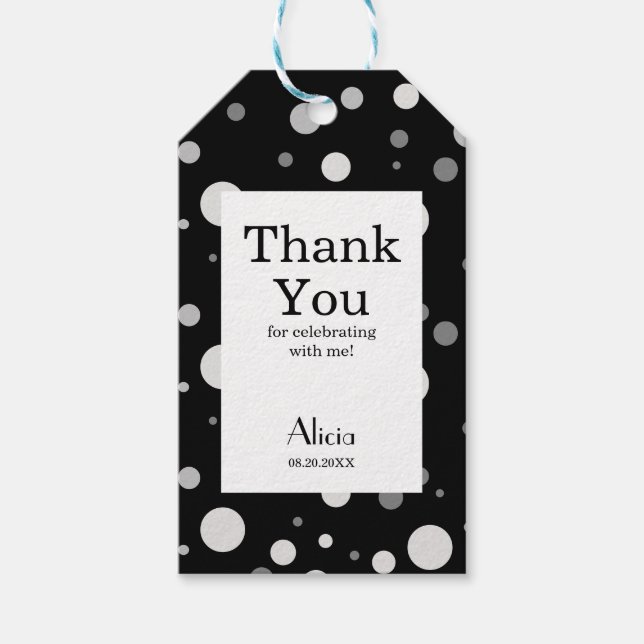 Platinum Silver Gray Polka Dot Black Vielen Dank Geschenkanhänger (Vorderseite)