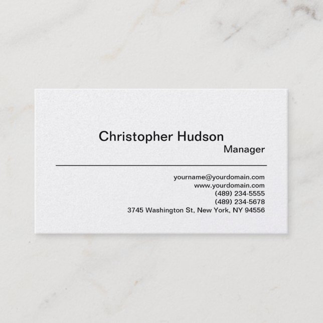Platinum Simple Schlicht Manager Business Card Visitenkarte (Vorderseite)