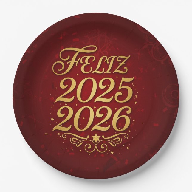 Plato de Papel con Diseño “Feliz 2025–2026” | Deco Pappteller (Vorderseite)
