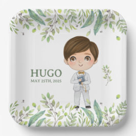 Plato de papel cuadrado HUGO Primera Comunión Pappteller