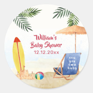 Platsch Plansch Surfbrett Sand Strand Junge Baby S Runder Aufkleber