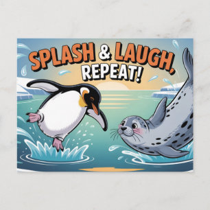 "Platscher & Lache" Whimsicaler Arktischer Pinguin Feiertagspostkarte