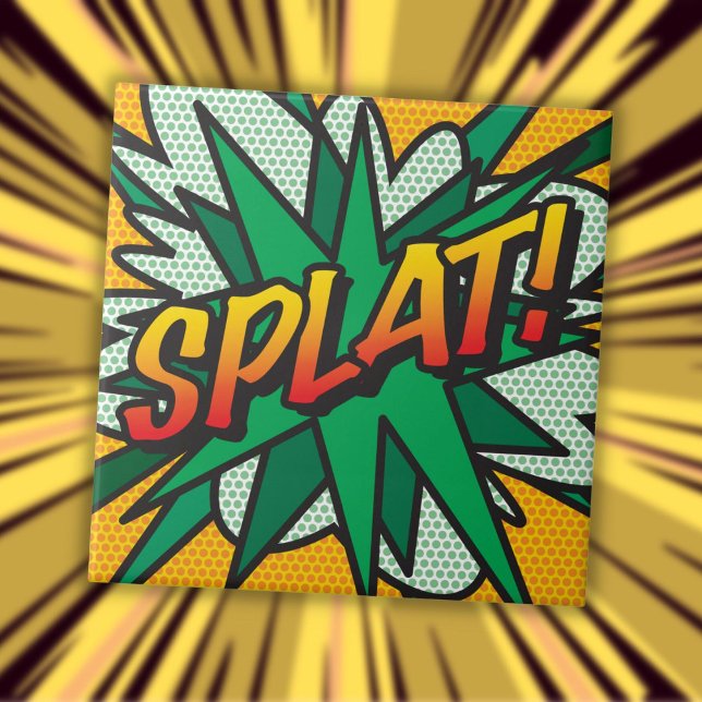 PLATSCHER Spaß Retro Comic Pop Kunst, Dichtung und Fliese (SPLAT Fun Retro Comic Book Pop Art Ceramic Tile)