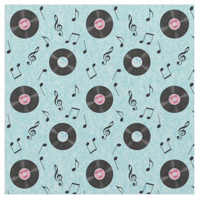 Plattenen-Musik-Gewebe KRW hellblaues Retro Stoff (Nahaufnahme)