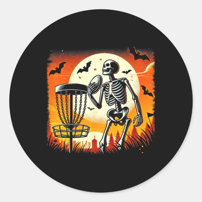PlattenGolfspielen Skeleton Halloween Plattengolf  Runder Aufkleber (Vorderseite)