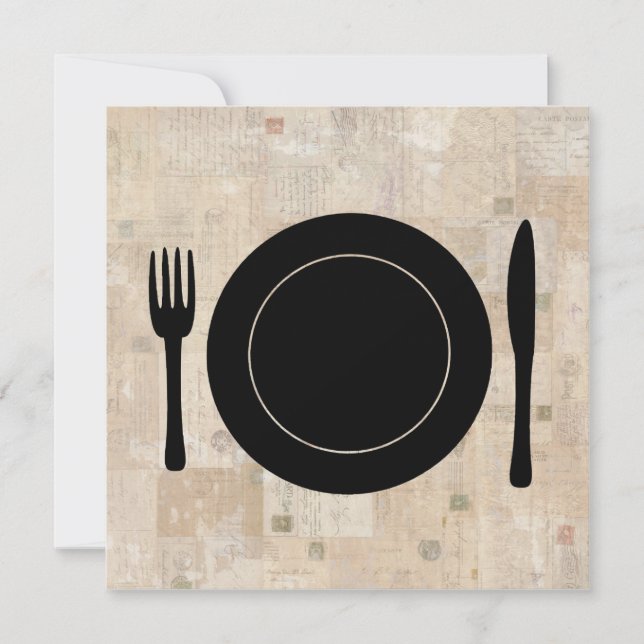 Plattensetzgabel Messer Spoon Vintage Briefmarke Einladung (Vorderseite)