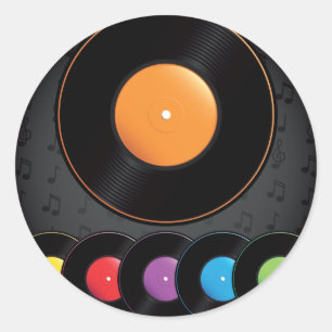 Plattenspieler-Schallplatten in lebendigen Farben Runder Aufkleber