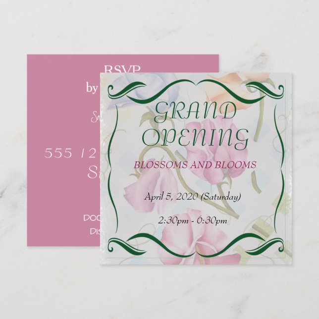 PLATTERBSEN WATERCOLOR BLUME GRAND ÖFFNUNG INVITE EINLADUNG (Vorne/Hinten)