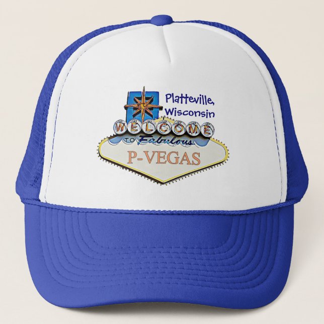 Platteville, Wisconsin P-Vegas Wasserbaseballkappe Truckerkappe (Vorderseite)