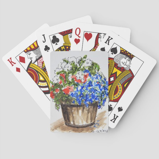 Plattform der Spielkarten, die mit Blumen bersten Spielkarten (Rückseite)