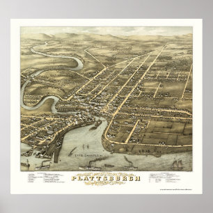 Plattsburgh, NY panoramische Karte - 1877 Poster