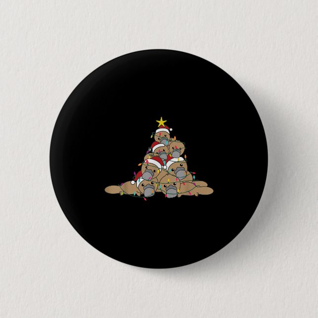 Platypus Christmas Tree Funny Christmas Animals  Button (Vorderseite)