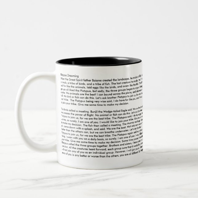 Platypus Dreaming mit Dreamtime Story Zweifarbige Tasse (Links)