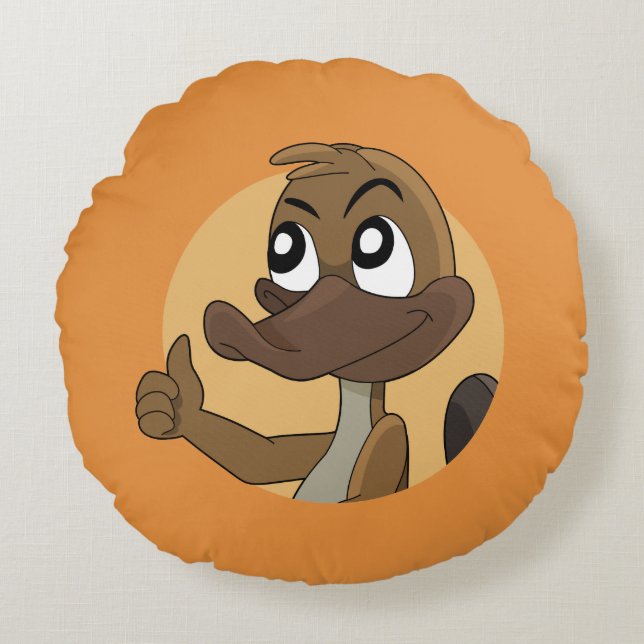 Platypus mit Daumen auf Cartoon runder Kissen (Vorderseite)