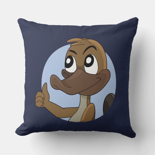 Platypus mit Daumen auf Cartoon werfen Kissen (Vorderseite)