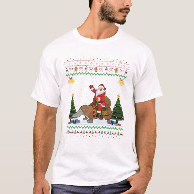 Platypus Ugly Xmas Geschenk Santa Riding Platypus  T-Shirt (Vorderseite)