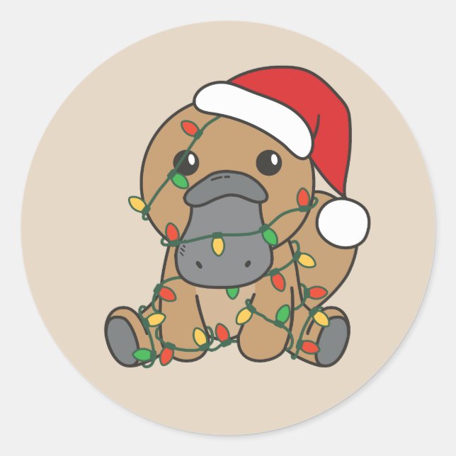 Platypus Weihnachts-Wintertiere Urlaub Platypus Runder Aufkleber (Vorderseite)
