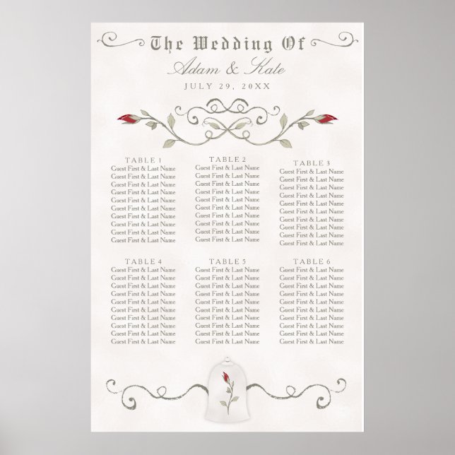 PLATZ 31 - 60 | Elegante Rote Rose Hochzeit Poster (Vorne)
