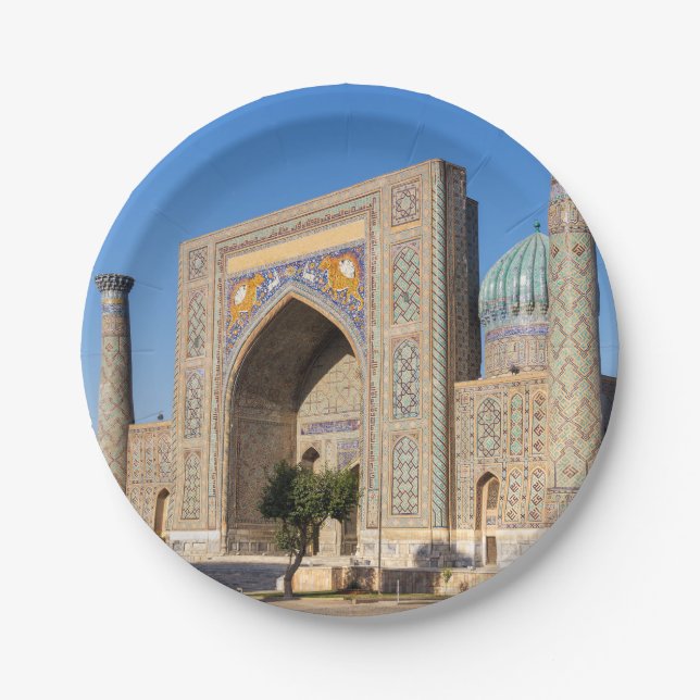 Platz bei Sonnenuntergang - Samarkand, Usbekistan Pappteller (Vorderseite)