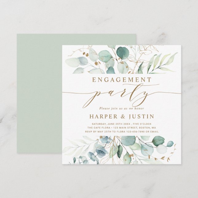 Platz der Gold- und grünen botanischen Engagement- Einladung (Vorne/Hinten)