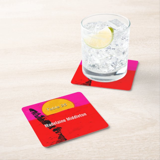 Platz Escortname Sitzplatz Sommerstrand Retro Rechteckiger Pappuntersetzer (Vor Ort)