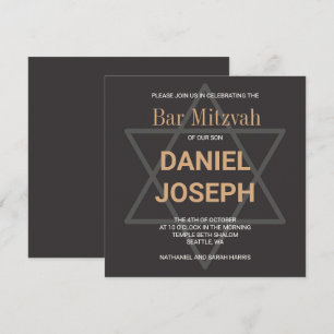 Platz jüdischer Stern Bar Mitzvah - schwarz-golden Einladung