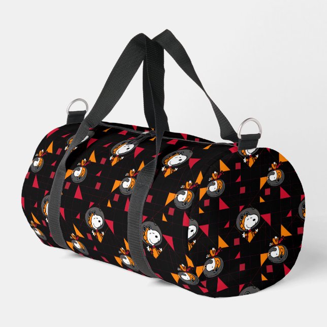 PLATZ | Snoopy Space Anzug Schwarzes Muster Duffle Bag (Linke Seite)
