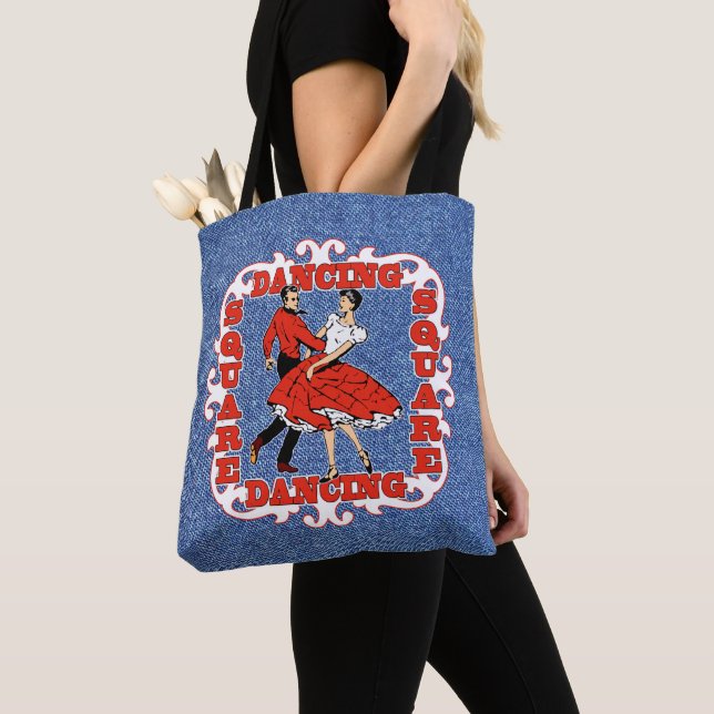 Platz tanzende Paar in Rot/Imitat Denim Hintergrun Tasche (Von Nahem)