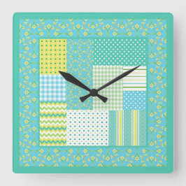 Platz-Wall-Uhr: Daffodile Imitate-Patchwork Quadratische Wanduhr