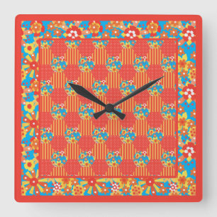 Platz-Wall-Uhr, ditzy Orange-Blumenmuster Quadratische Wanduhr