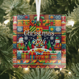 Platz Weihnachten 2024 Kente Muster Ornament Aus Glas