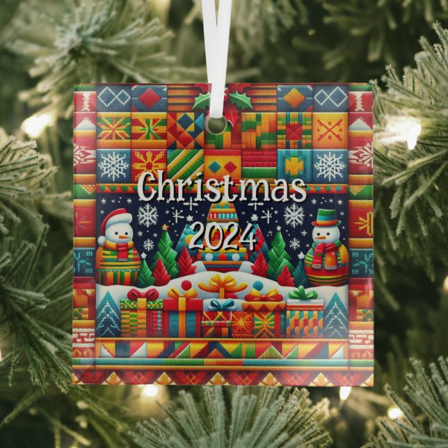 Platz Weihnachten 2024 Kente Muster Ornament Aus Glas (Insitu)