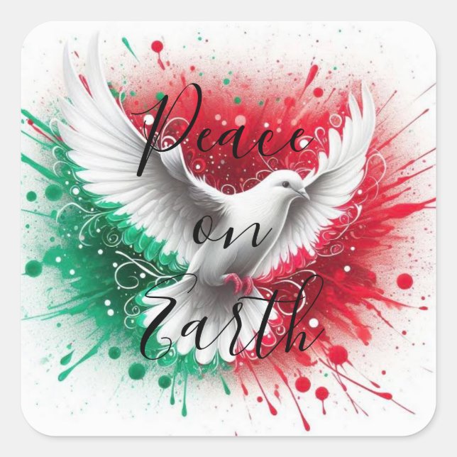 Platz - Weltfrieden mit White Dove im Flug Quadratischer Aufkleber (Vorderseite)