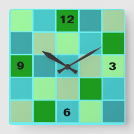 Plätze in Blau und Grün Quadratische Wanduhr